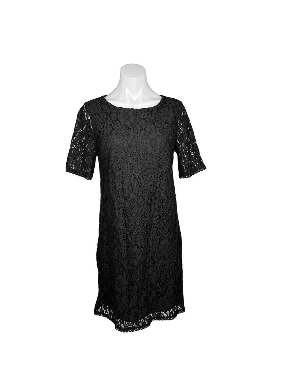 Marisa & Marie Black Italian Floral Lace Short Sleeve Shift Mini Dress Size M